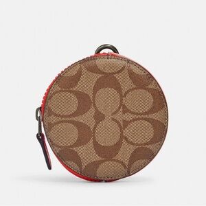 Coach Round Coin Case In Colorblock Signature‎ Canvas